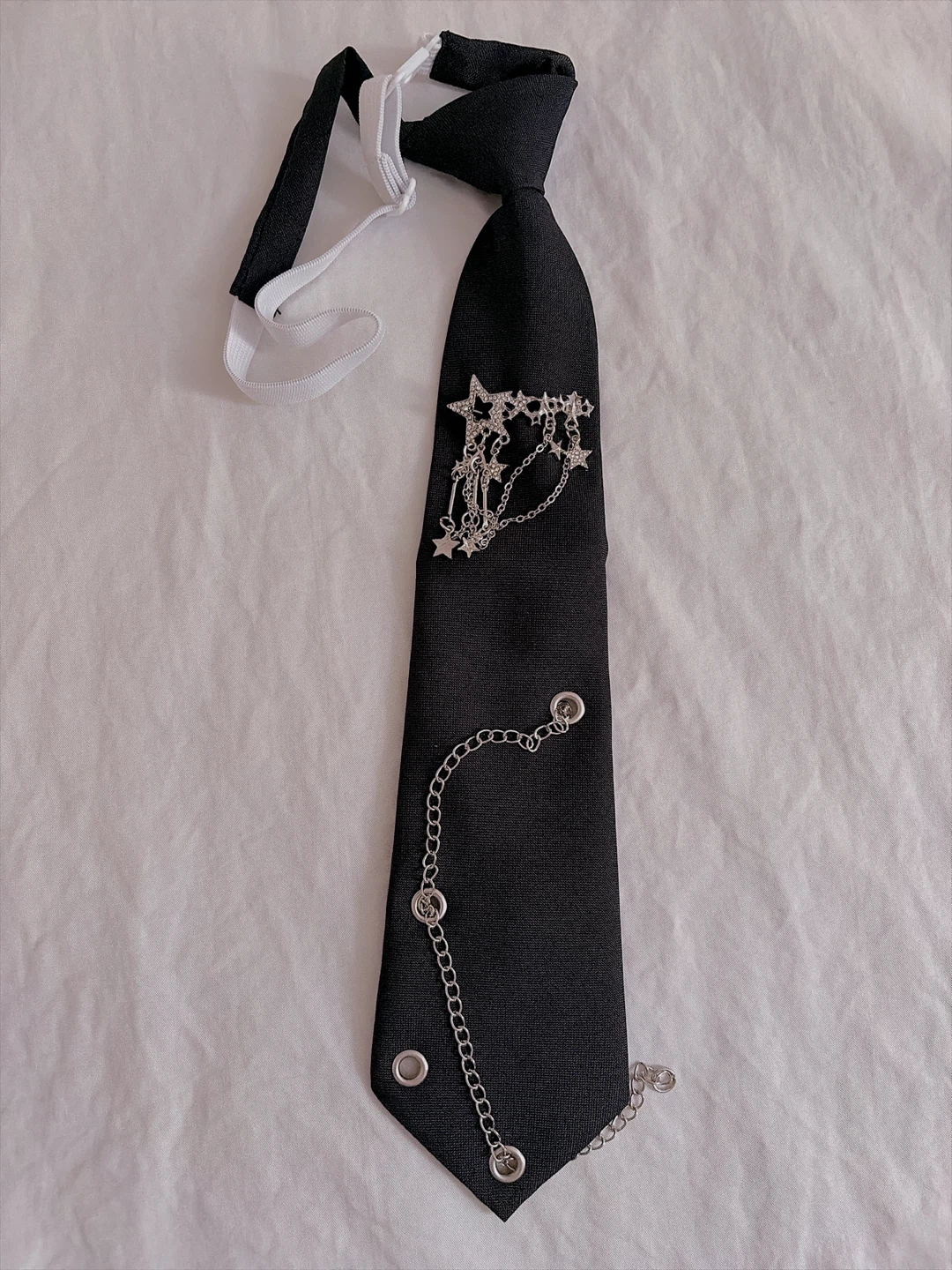 Black Tie with Star Charm and Chains
