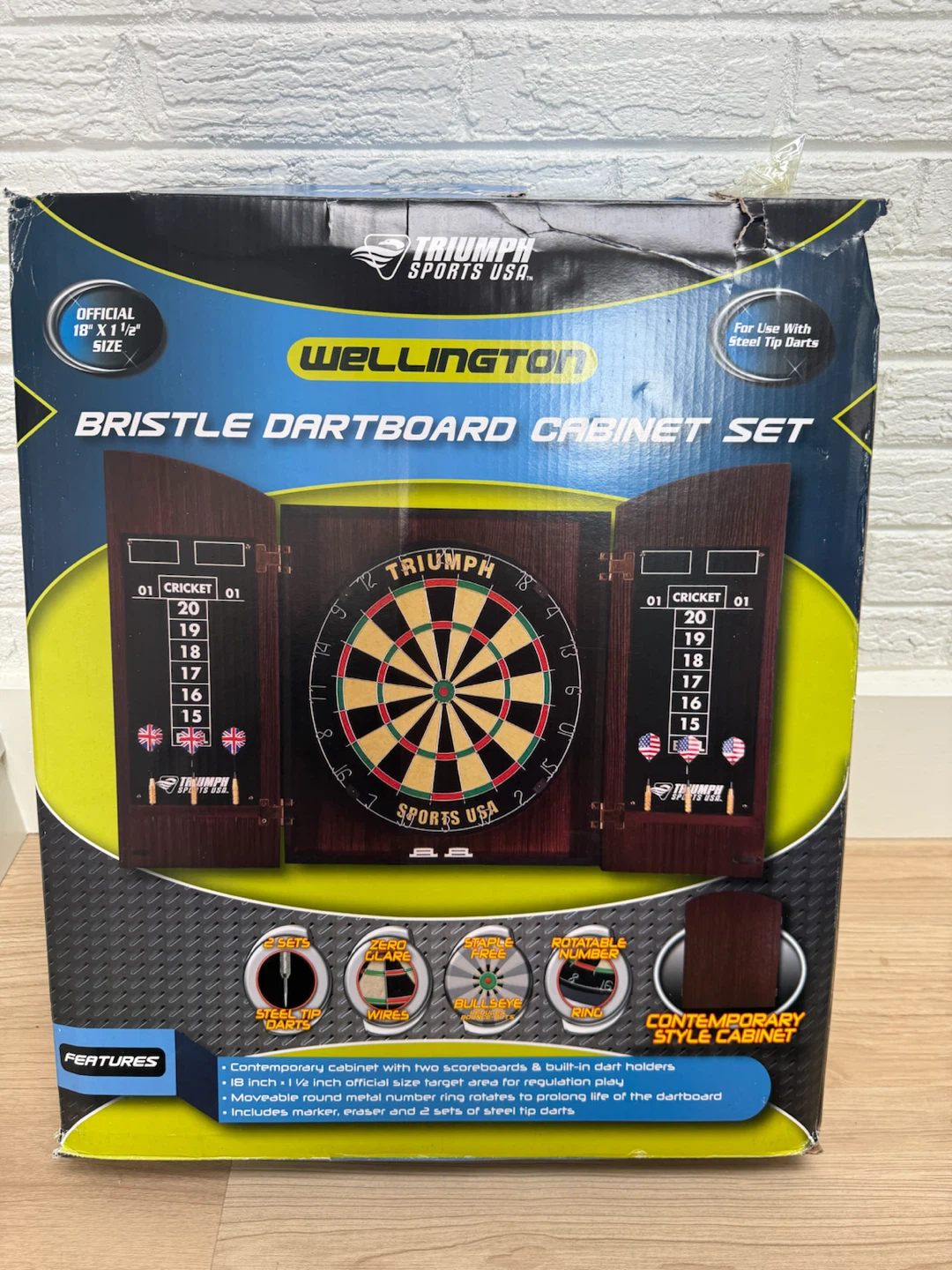 Triumph Sports Wellington Bristle Dartboard Cabinet Set