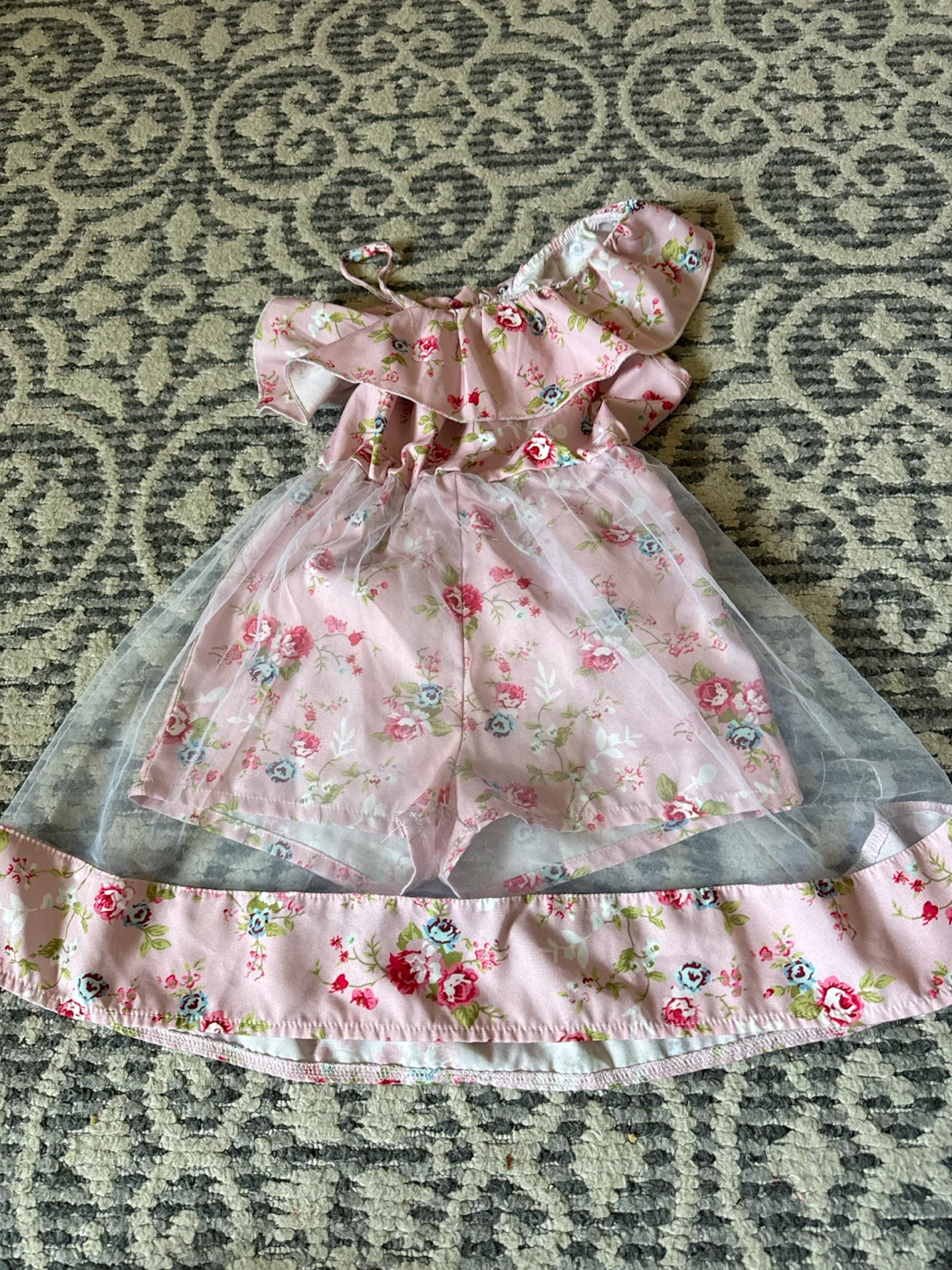 Pink Floral Ruffle Romper with Tulle SkirtSize 110