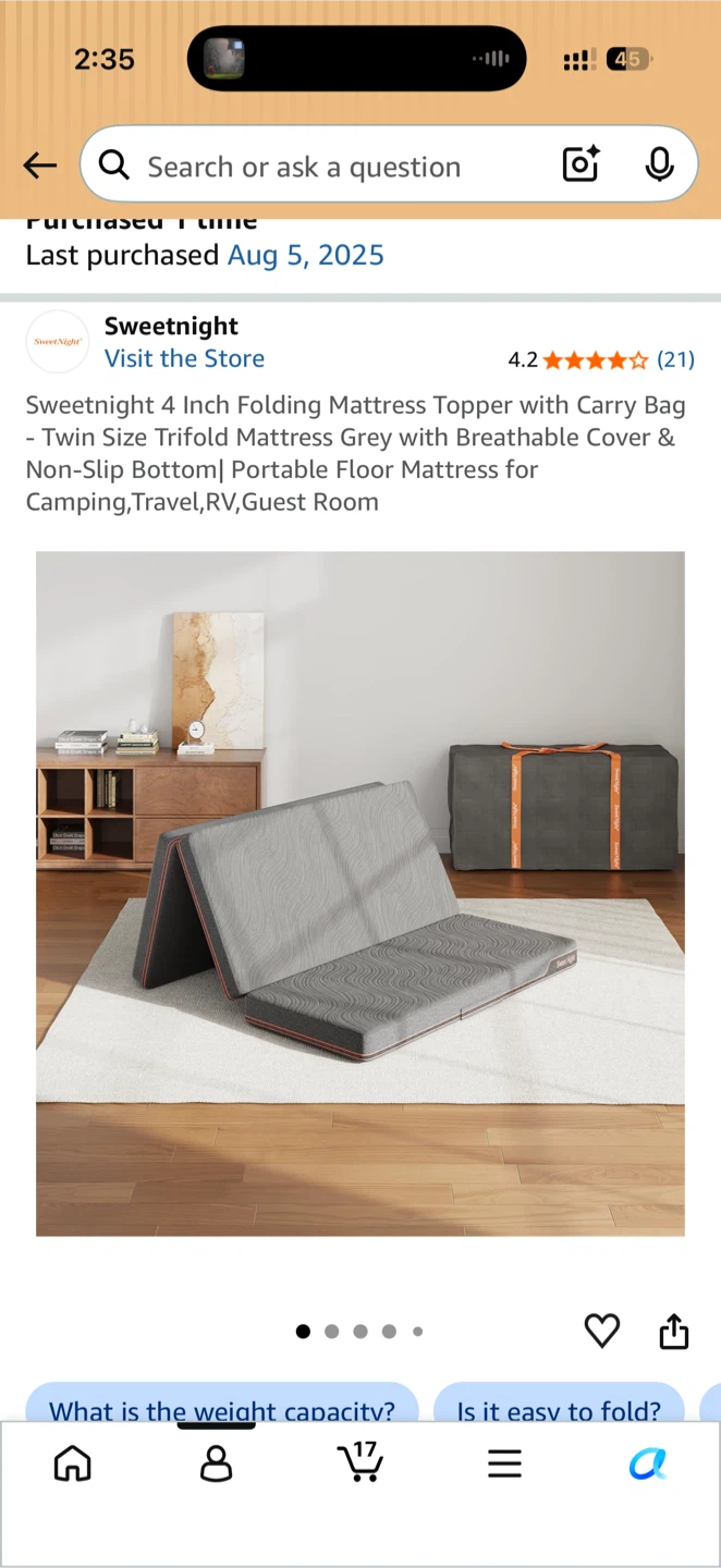 Sweetnight 4 Inch Folding Mattress Topper - Twin - photo 2