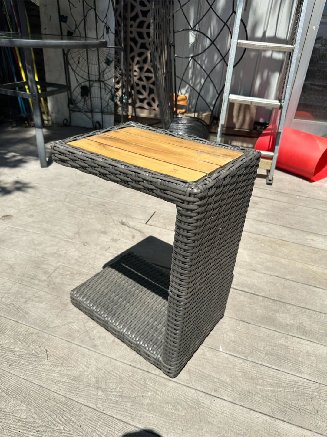 Wicker C-Table with Wood Top - photo 2