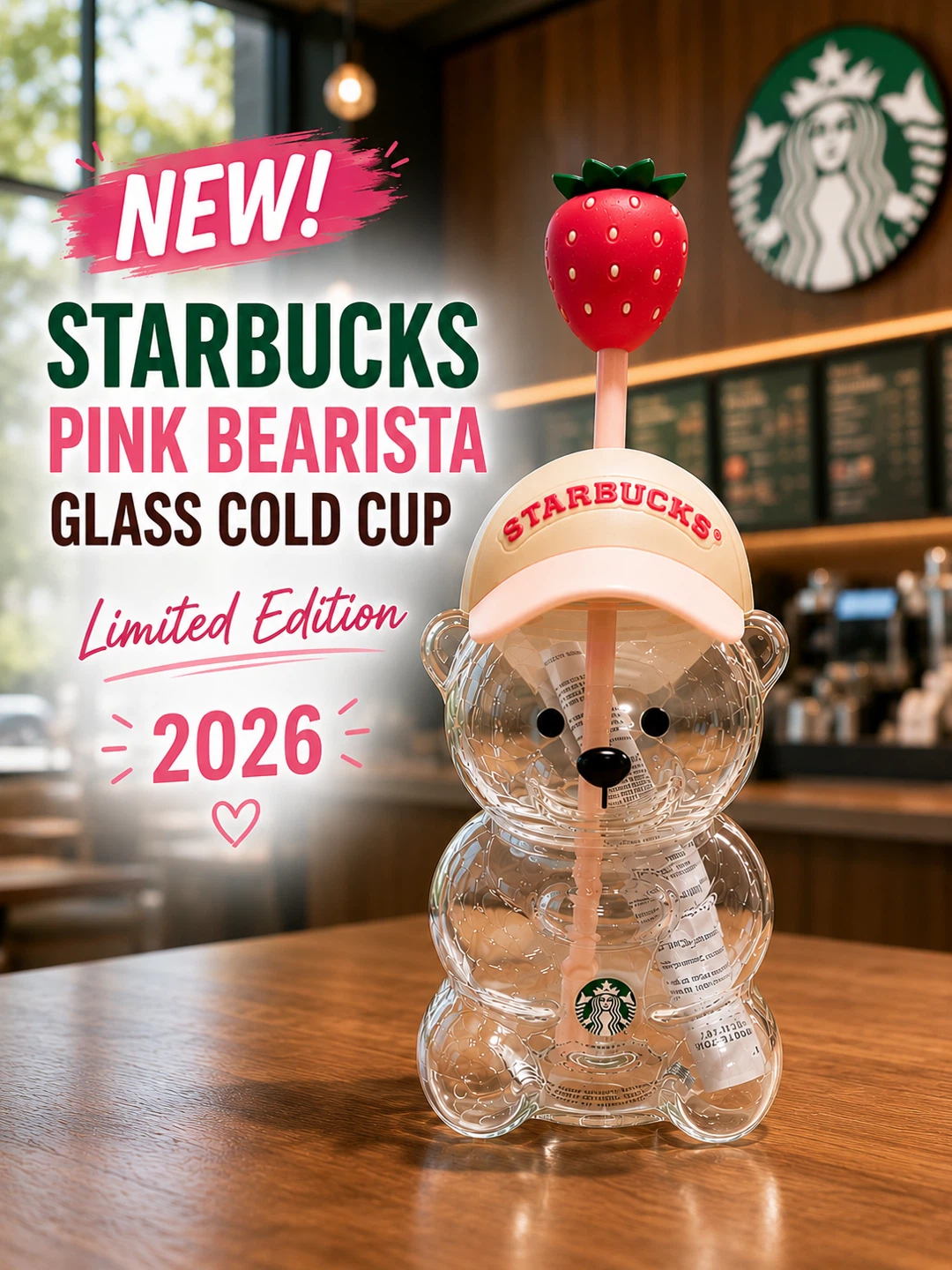 Starbucks Pink Bearista Glass Cold Cup - Limited Edition