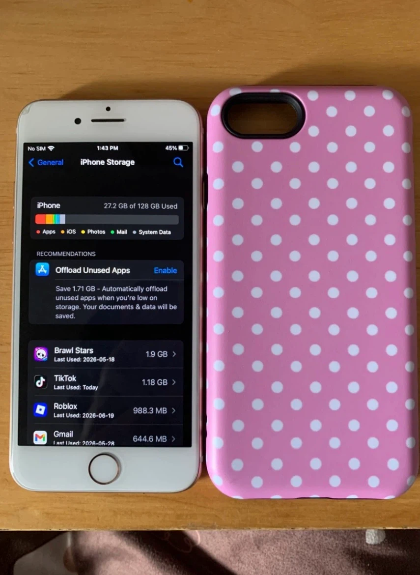 Apple iPhone 8 with Pink Polka Dot Case