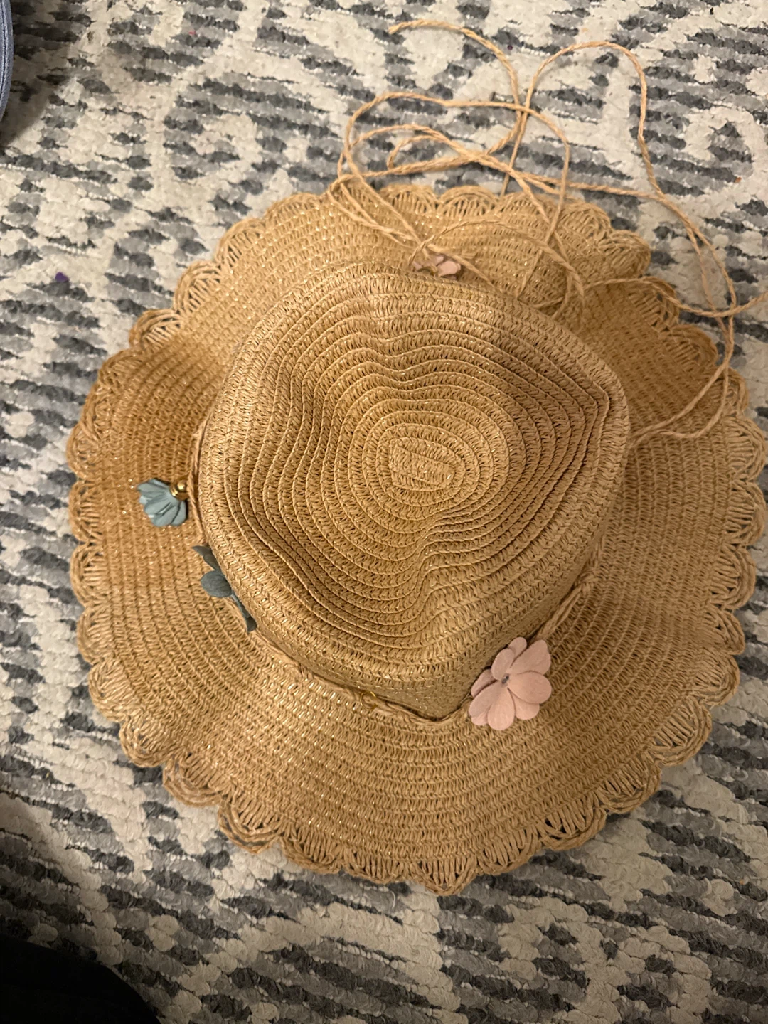 Straw sun hat with floral accents Kid and adult size