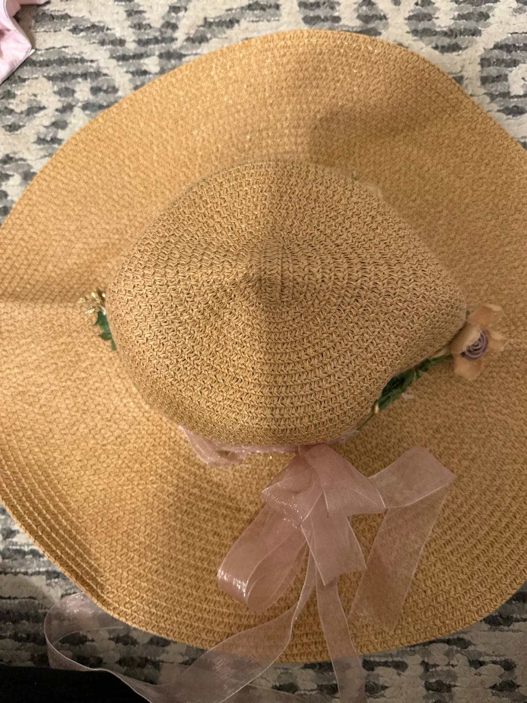 Straw sun hat with floral accents Kid and adult size - photo 3