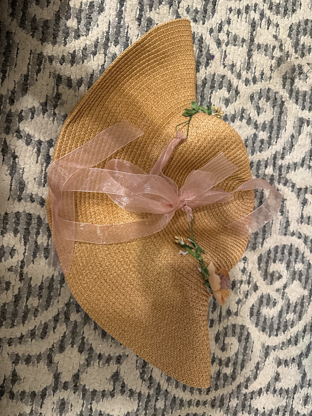 Straw sun hat with floral accents Kid and adult size - photo 4