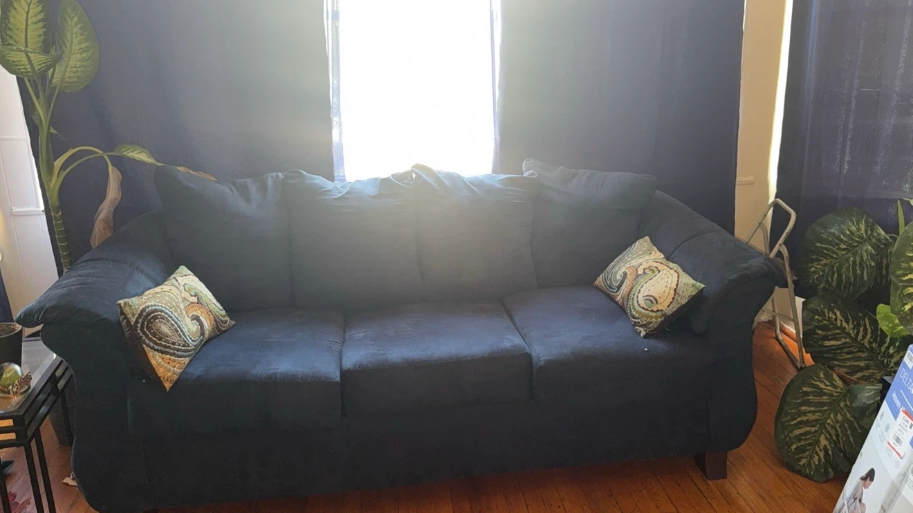 Navy Blue Suede-like Sofa