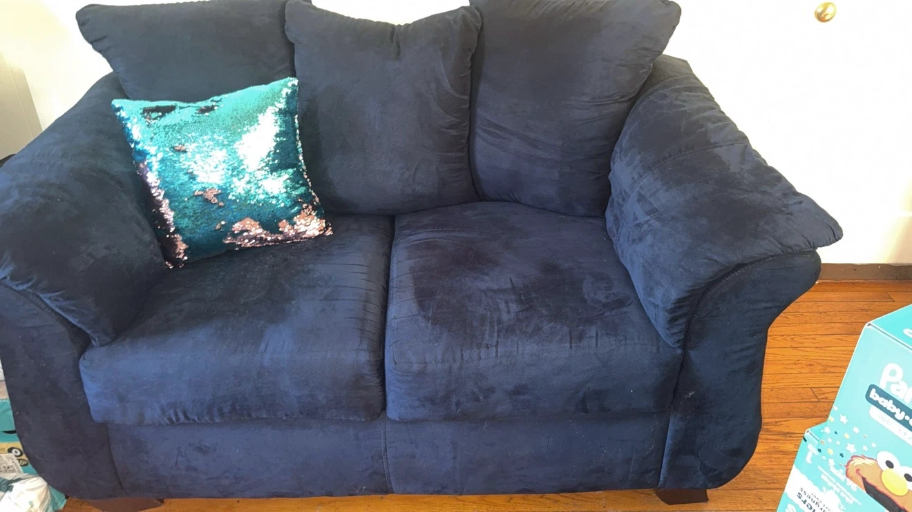 Navy Blue Suede-like Sofa - photo 2