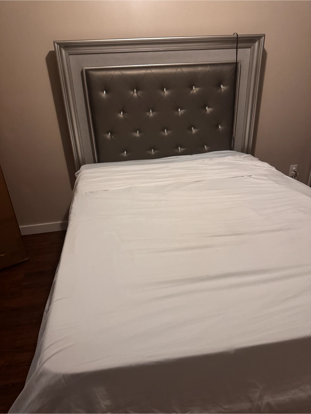 Grey/ Silver Tufted Headboard Bed Frame with LED Lights