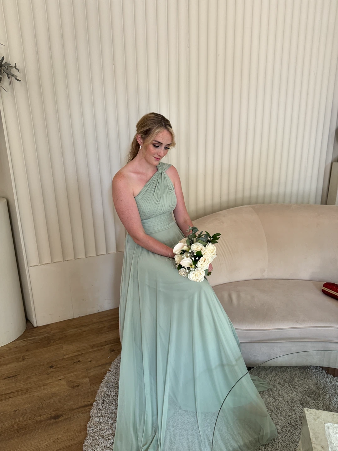 Azazie Sage Green One-Shoulder Bridesmaid Dress - photo 2