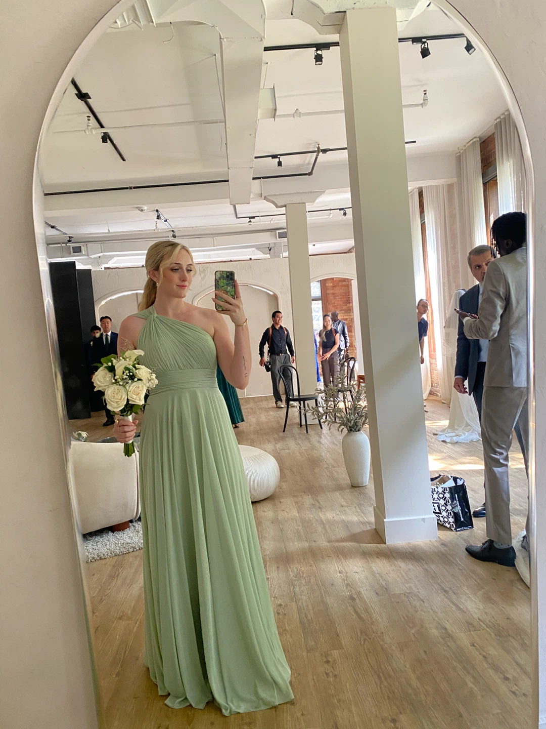 Azazie Sage Green One-Shoulder Bridesmaid Dress