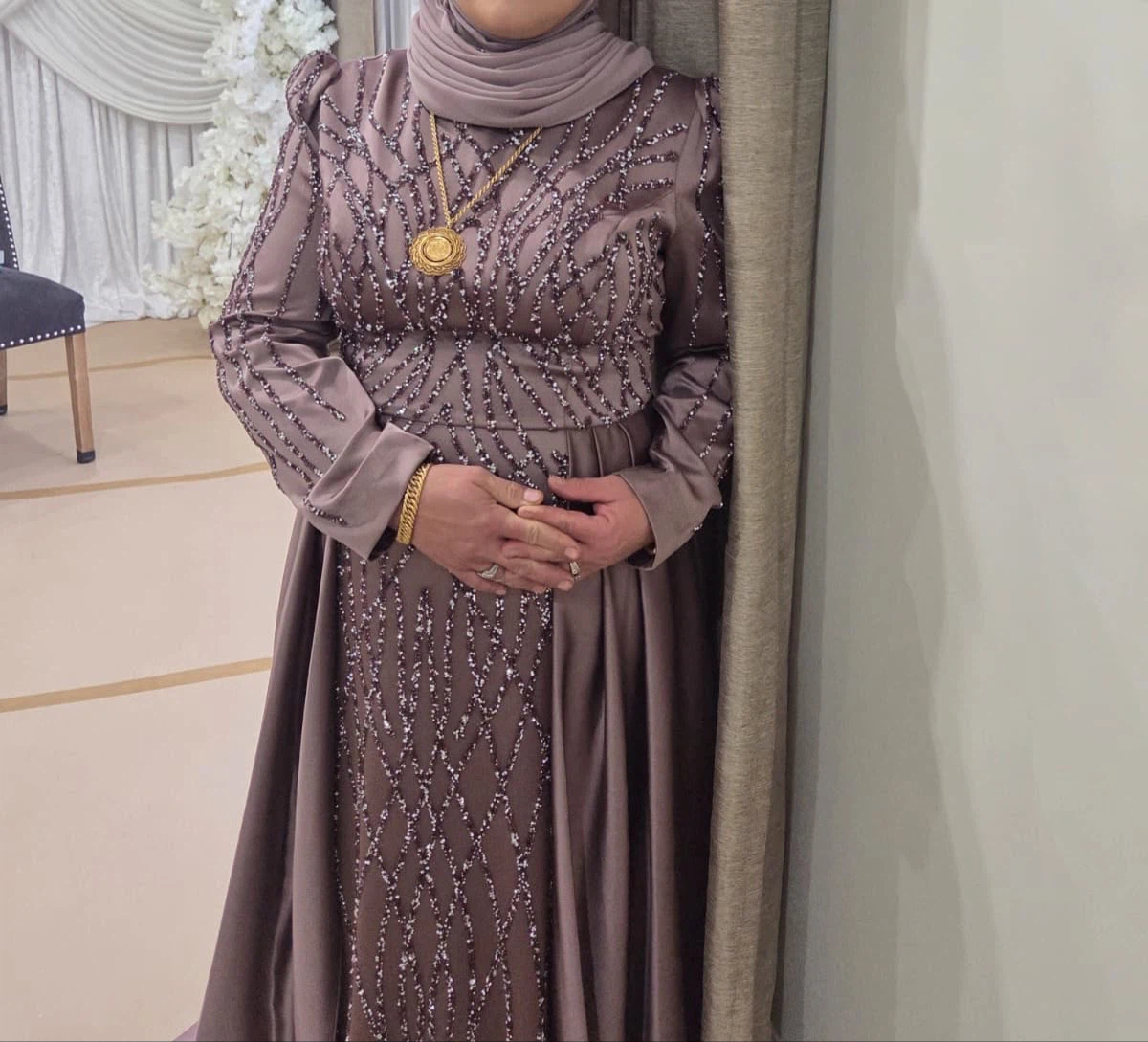 Embellished Long Sleeve Maxi Dress