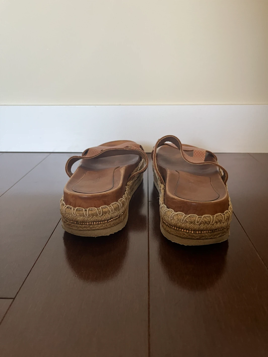 Brown Leather Platform Espadrille Sandals