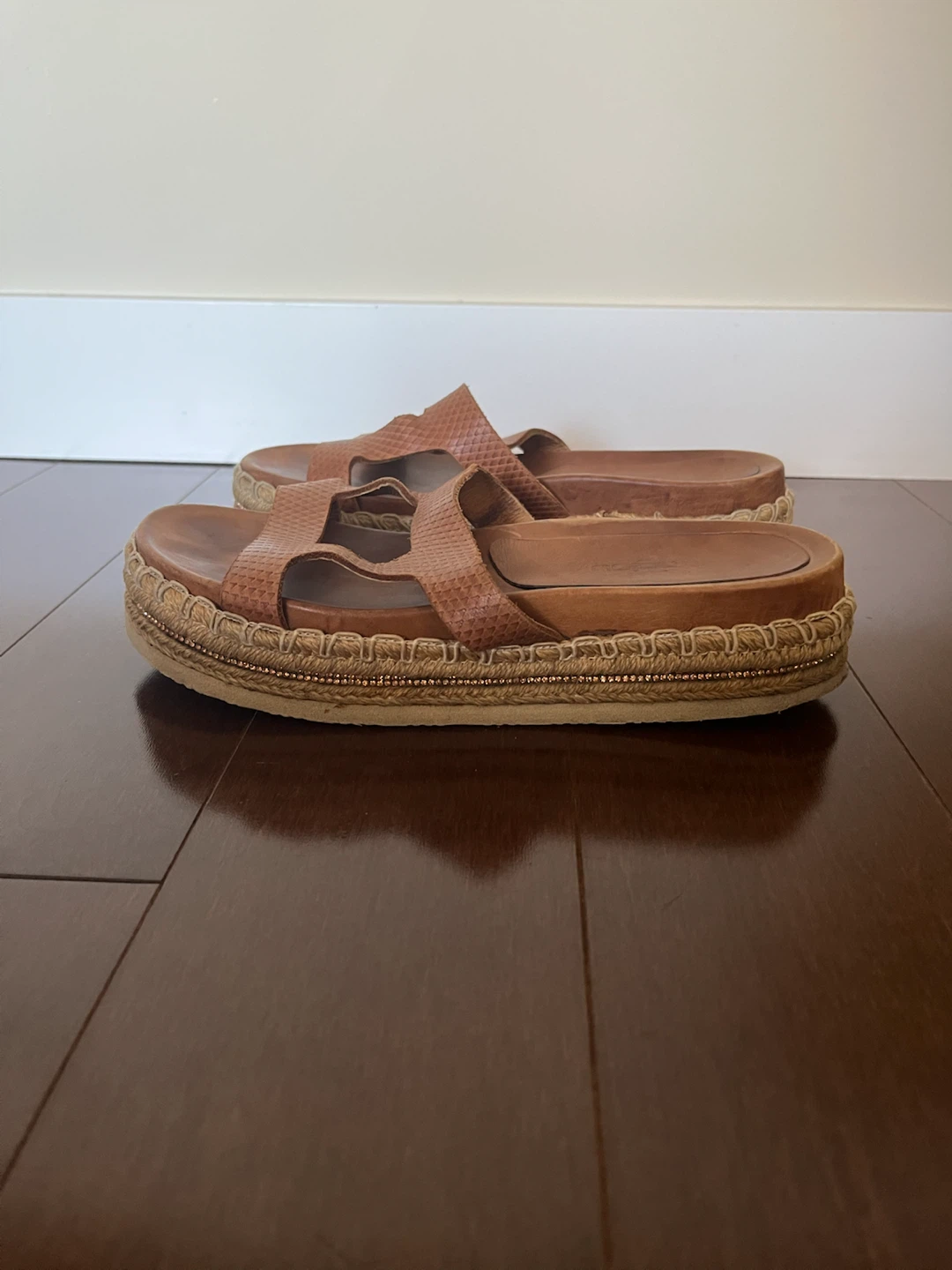 Brown Leather Platform Espadrille Sandals - photo 2