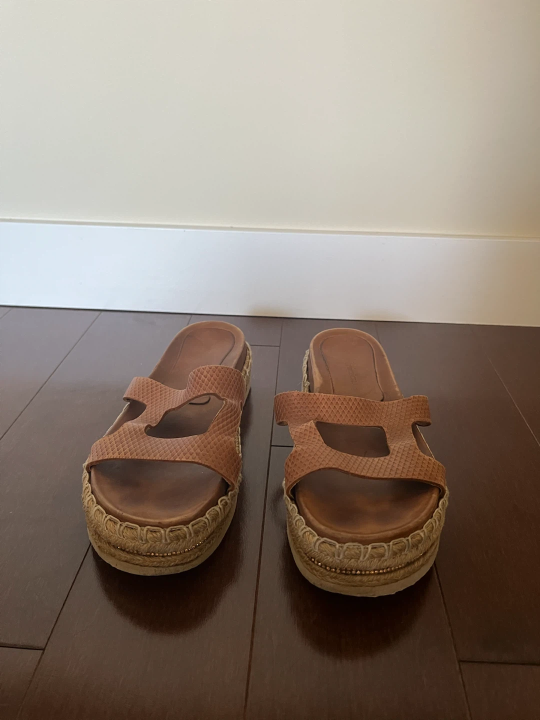 Brown Leather Platform Espadrille Sandals - photo 3