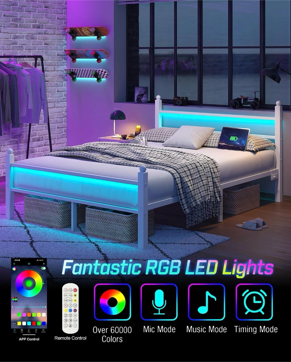 Collars Bed Frame double size with RGB LED Lights - photo 2
