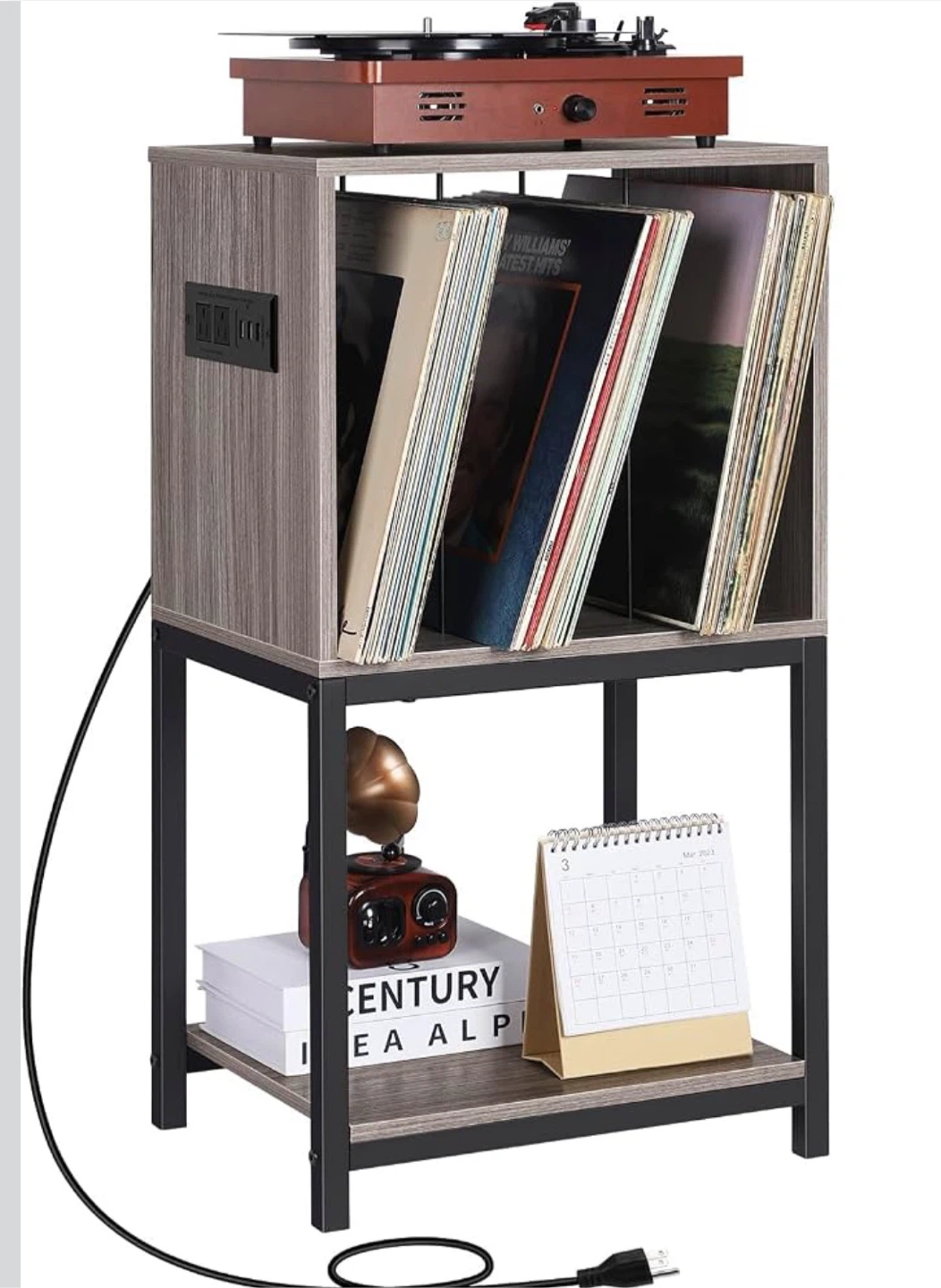 Record Storage Stand with Built-in USB Ports