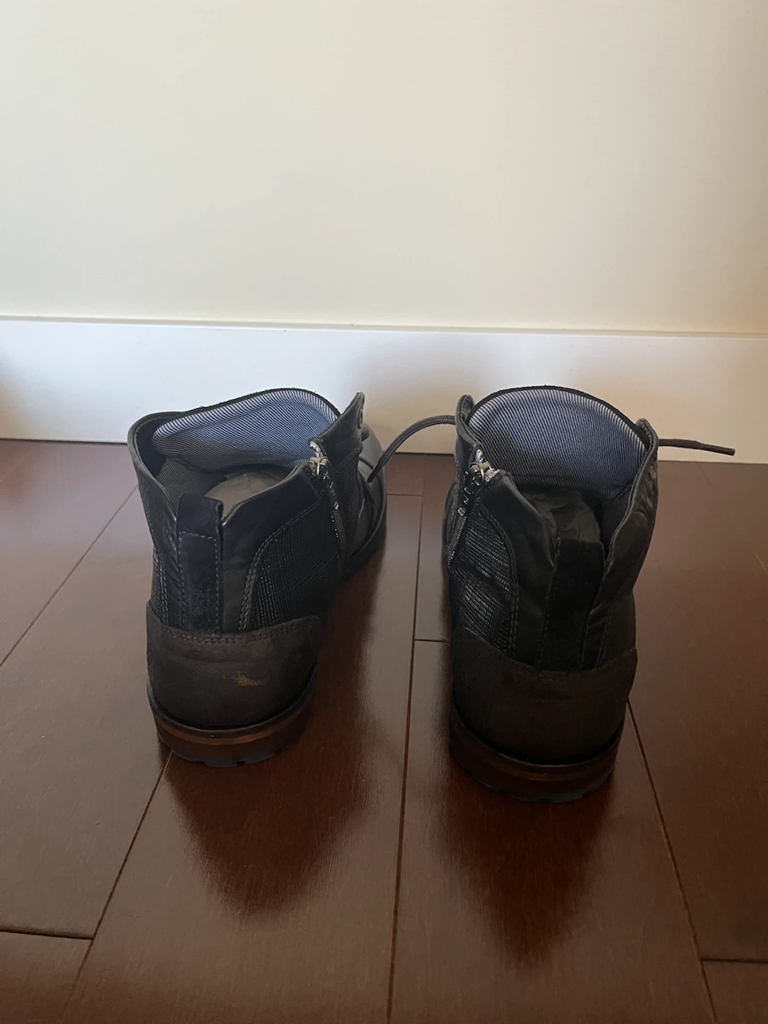 Black Leather Chukka Boots with Side Zipper