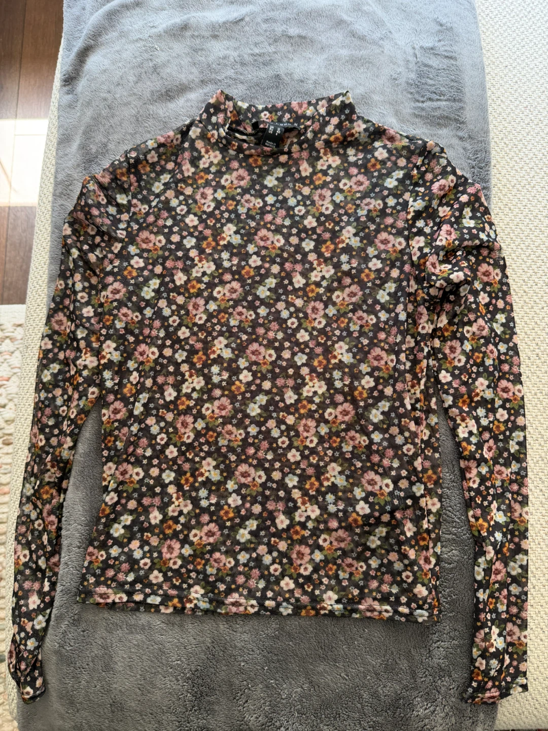 Sheer Floral Mock Neck Top