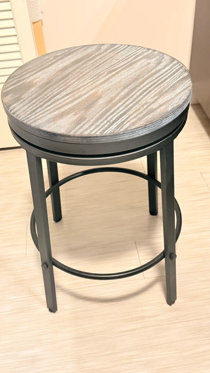 Swivel Bar Stool - Round Wood Top & Metal Base
