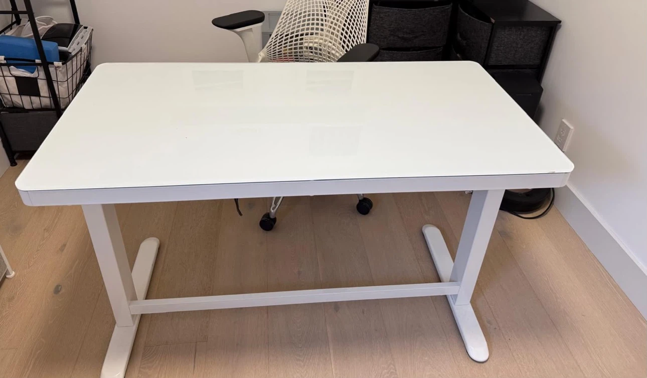 Adjustable Standing Desk with White Glass Top
