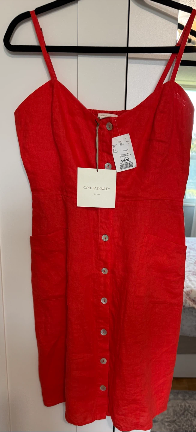 Cynthia Rowley Red Linen Button-Front Dress - Size 6 - photo 2