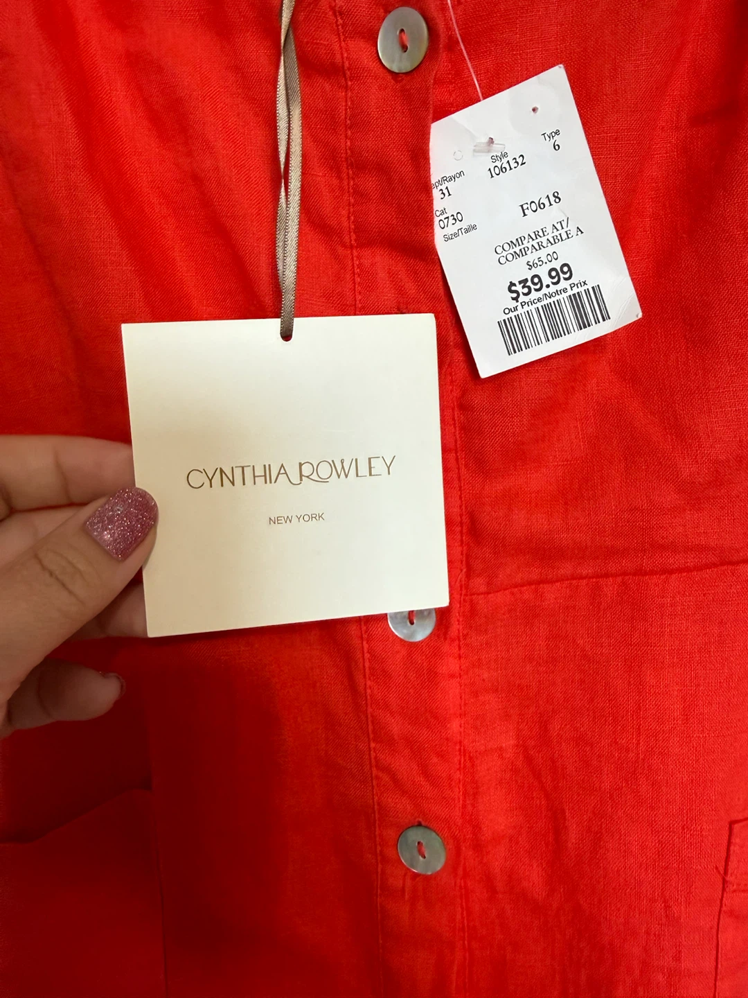 Cynthia Rowley Red Linen Button-Front Dress - Size 6 - photo 3