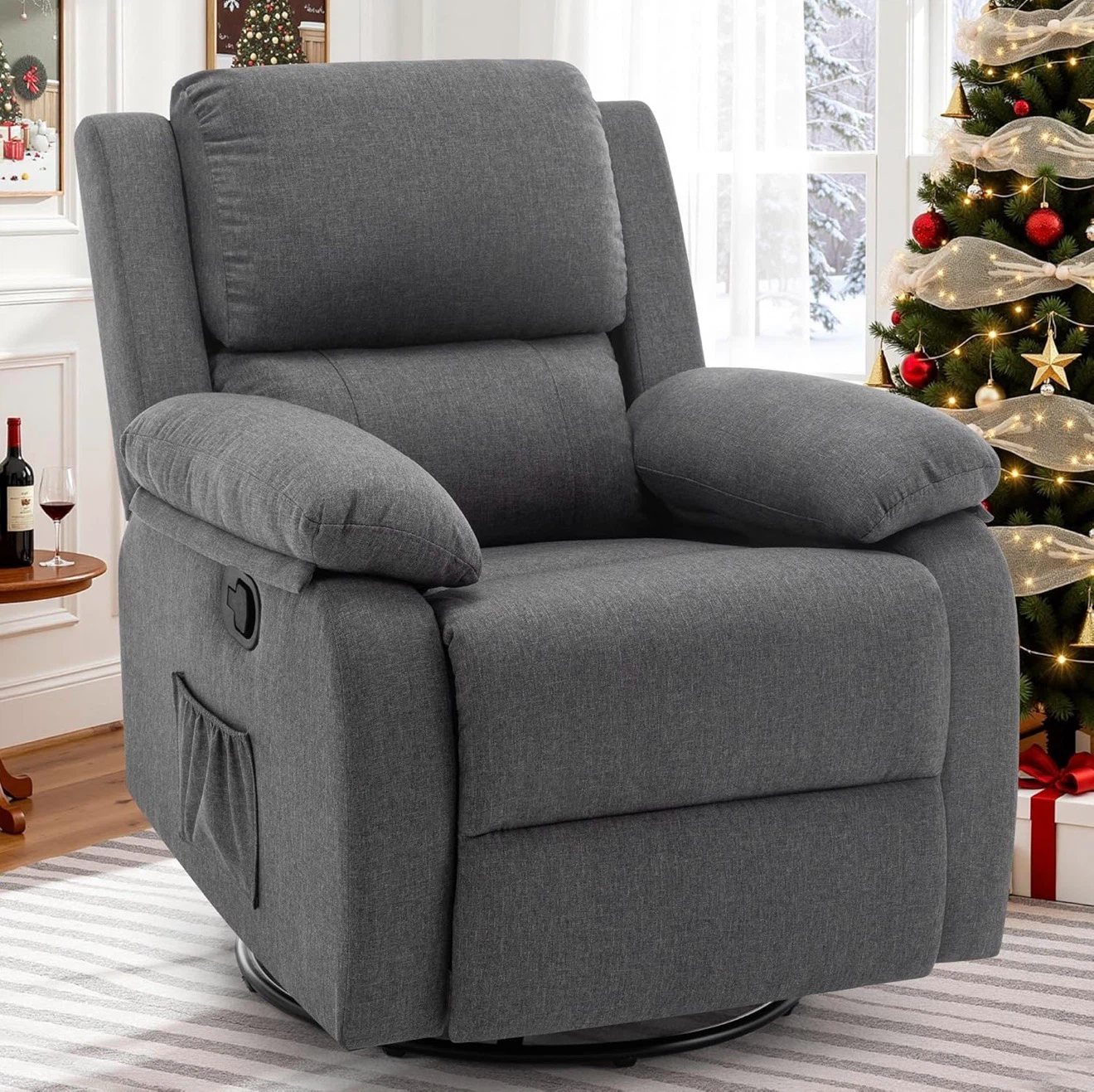 Gray Swivel and Rocking Recliner Chair