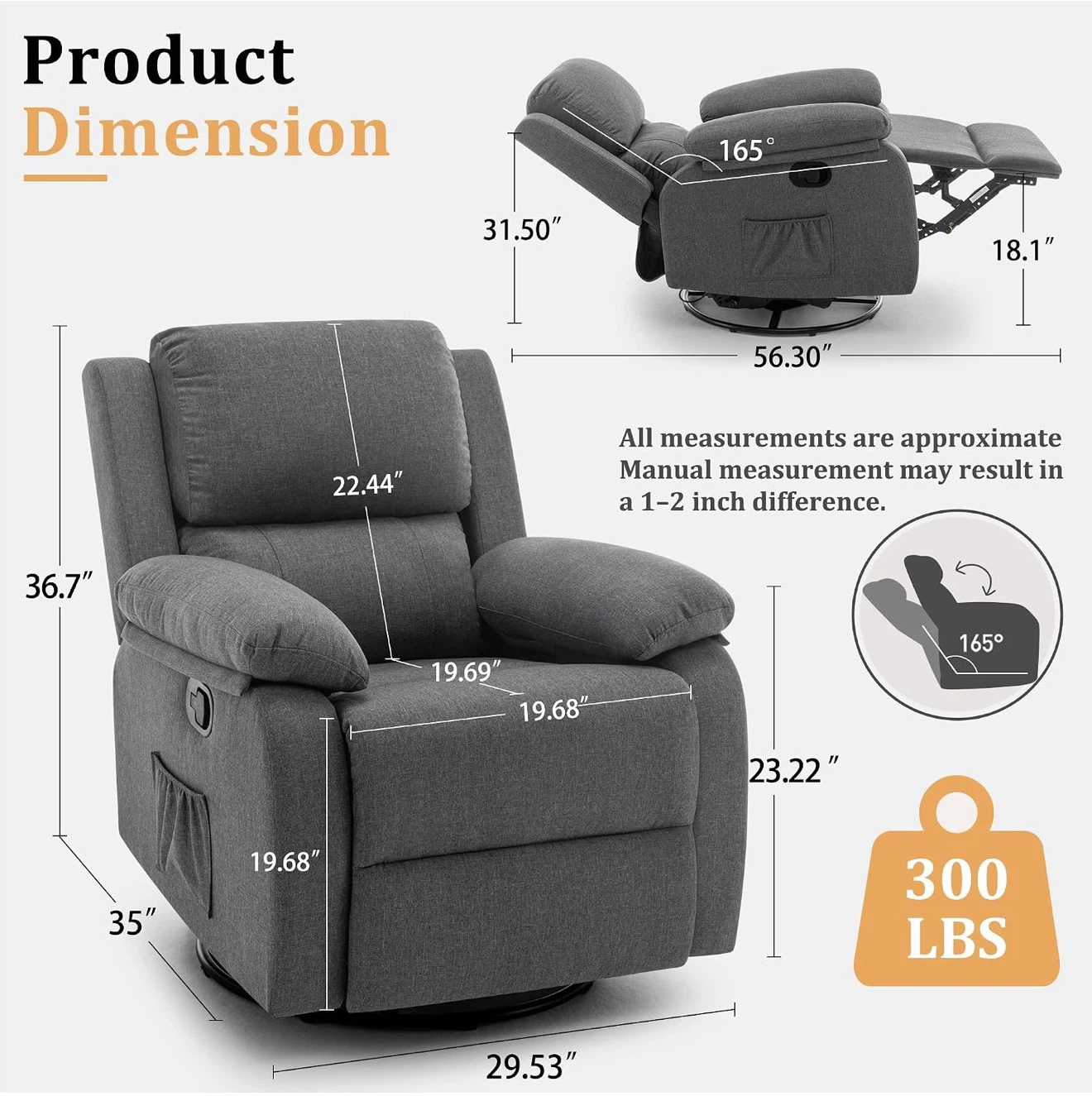Gray Swivel and Rocking Recliner Chair - photo 2