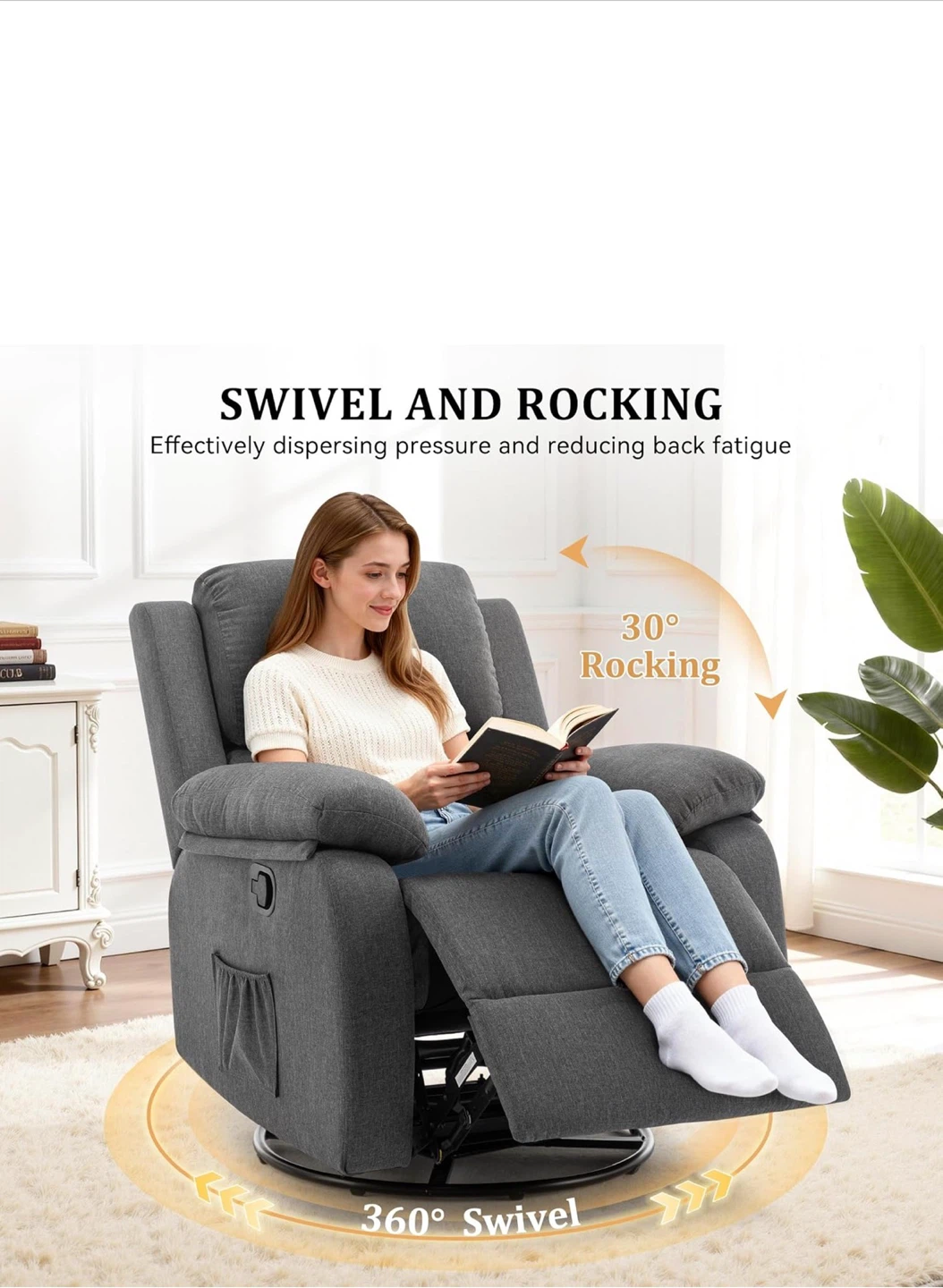 Gray Swivel and Rocking Recliner Chair - photo 3