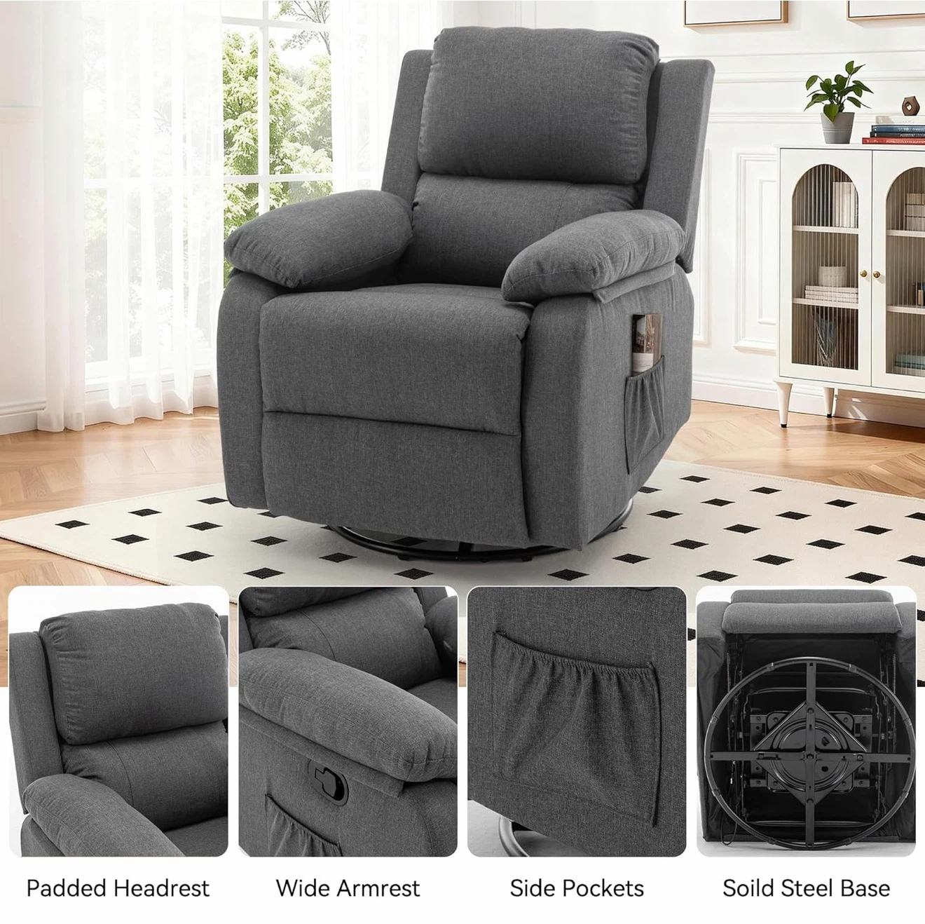Gray Swivel and Rocking Recliner Chair - photo 4