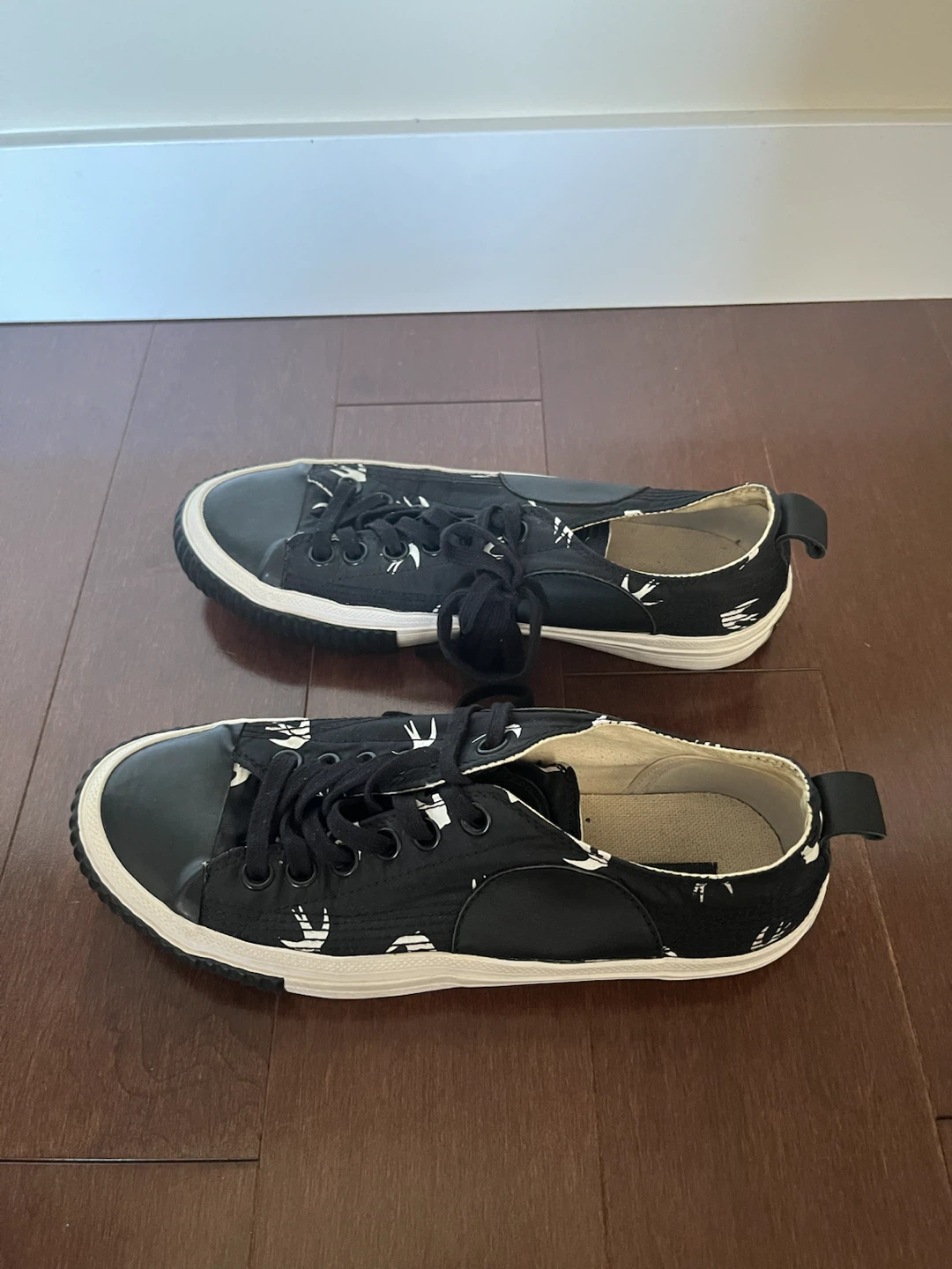 Black Canvas Sneakers with White Print - photo 2