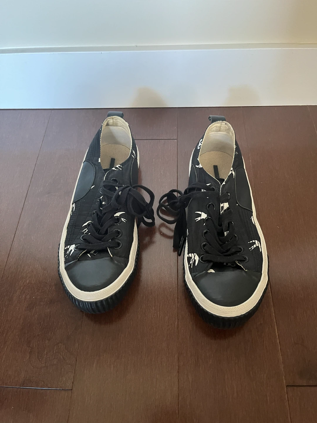 Black Canvas Sneakers with White Print - photo 3