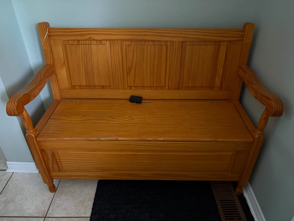 Wooden bench with storage