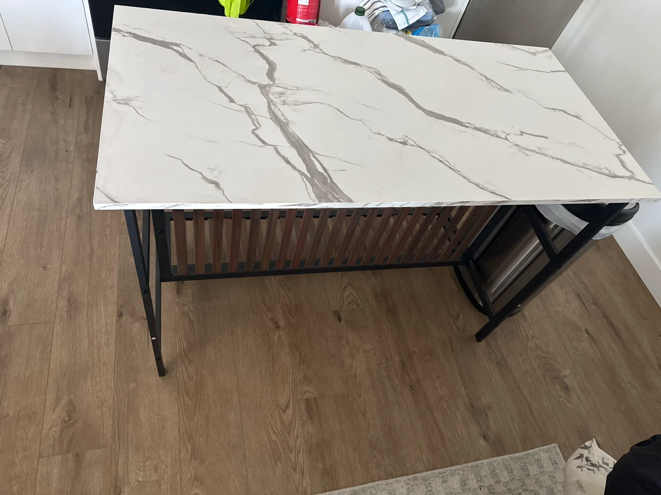 Kitchen Island Table with Marble-Look Top