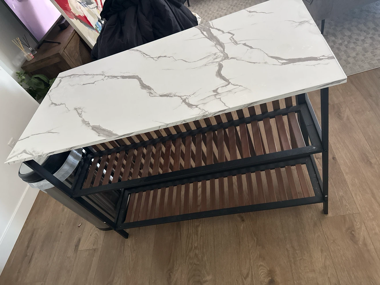 Kitchen Island Table with Marble-Look Top - photo 2