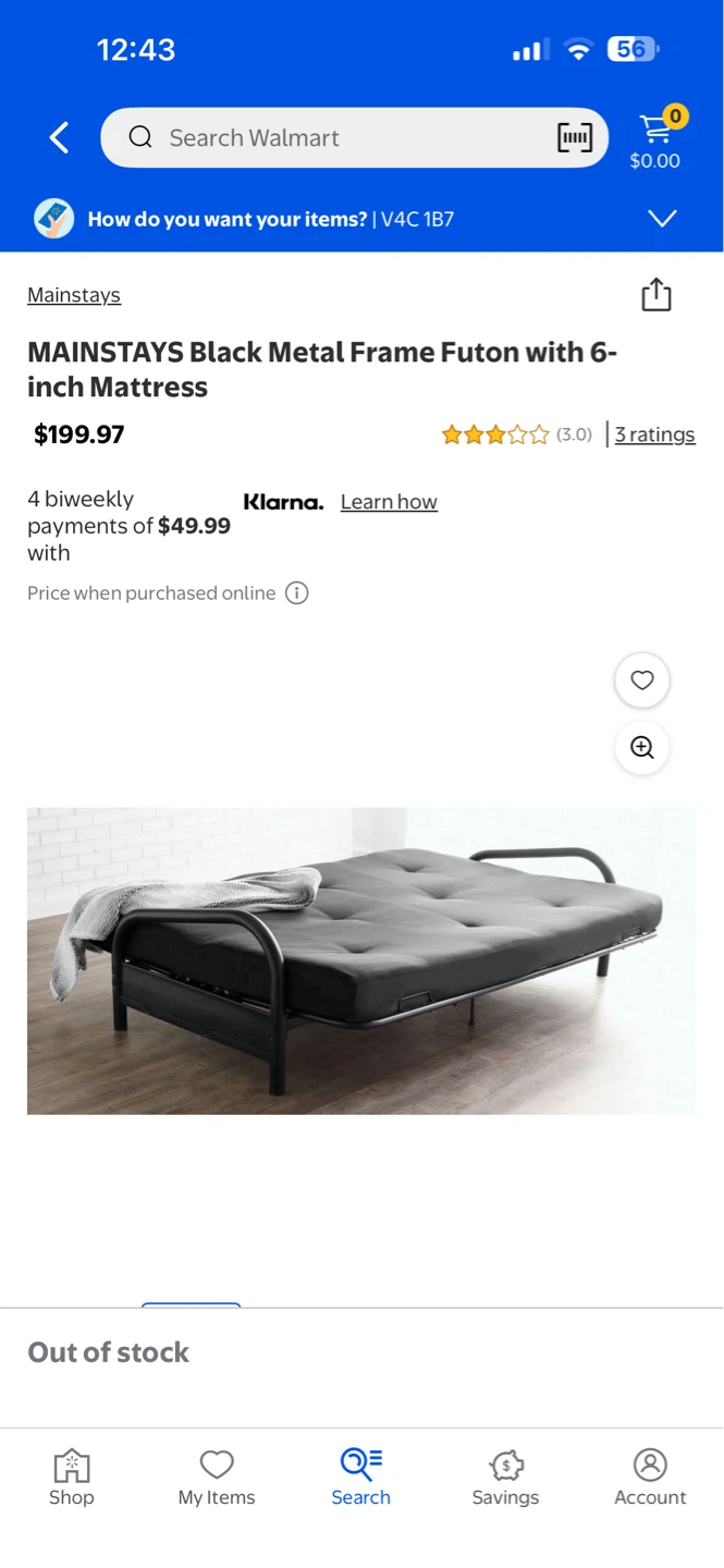 Mainstays Black Metal Frame Futon with 6-inch Mattress - photo 4