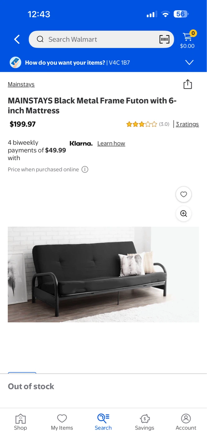 Mainstays Black Metal Frame Futon with 6-inch Mattress - photo 3