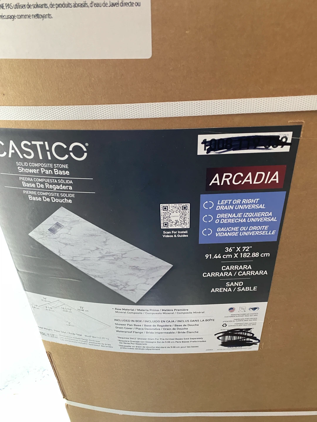 Castico Arcadia Solid Composite Stone Shower Pan Base 36" x 72"