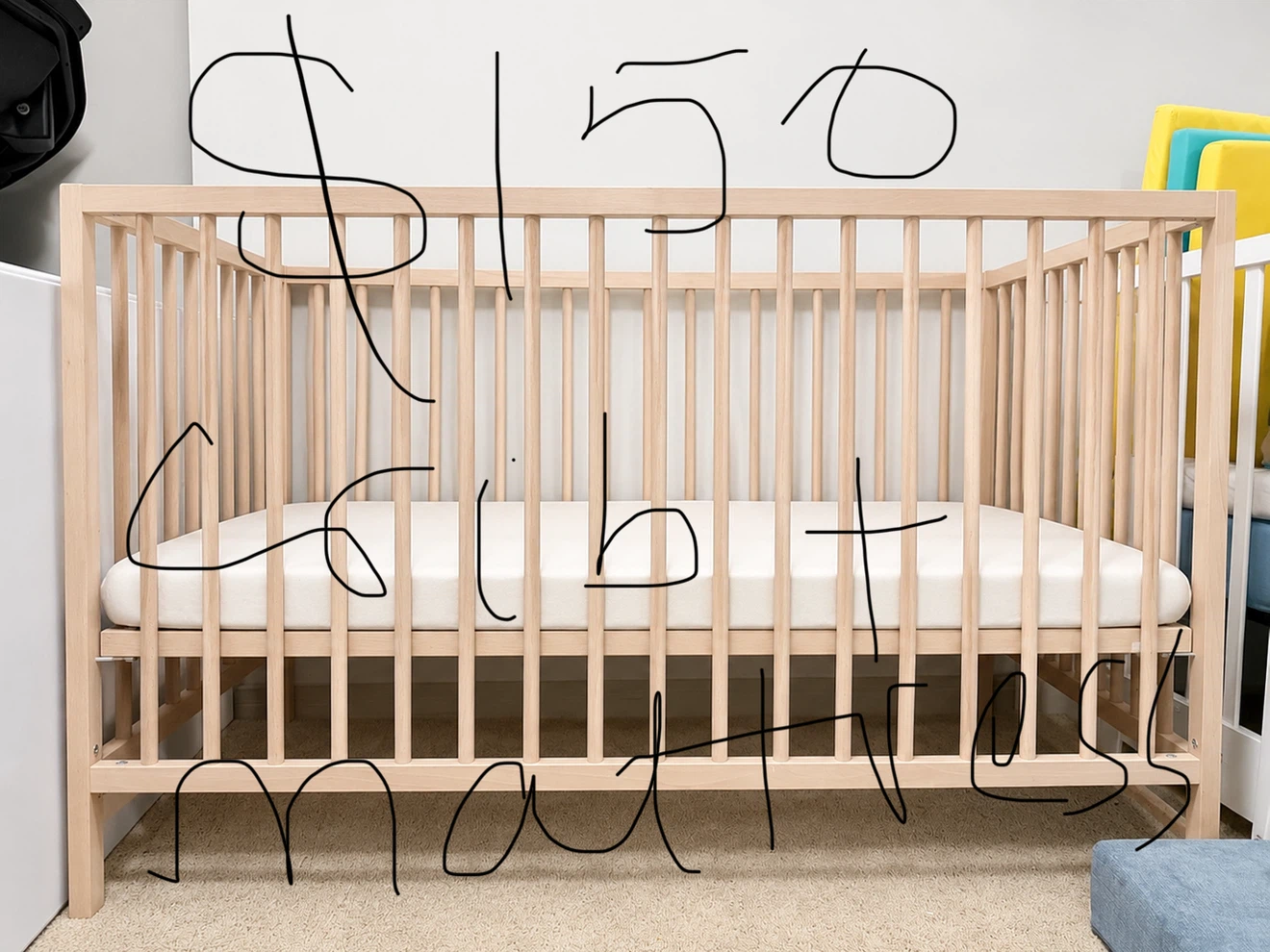 Wooden Crib with Mattress
