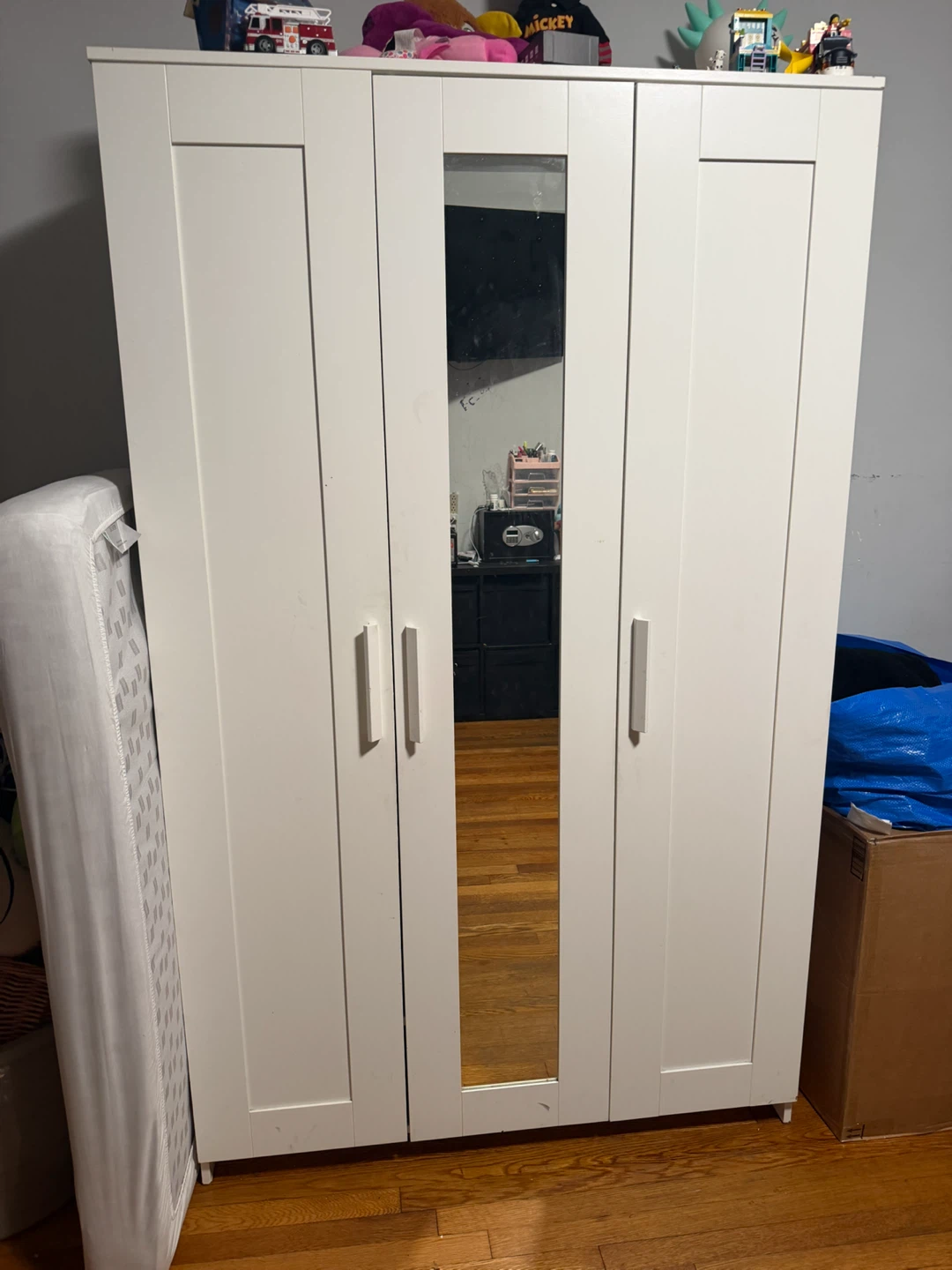 White 3-Door Wardrobe with Mirror