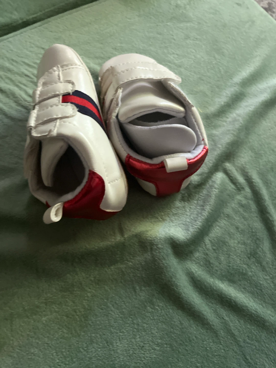 White Baby Shoes with Red and Blue Stripe Accent - photo 2