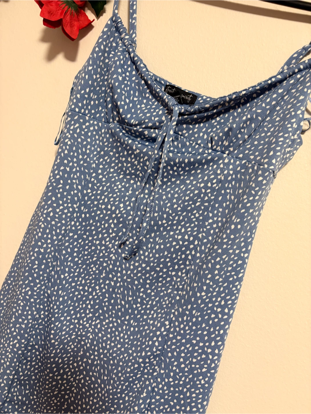 Blue Mini Dress with White Ditsy Print