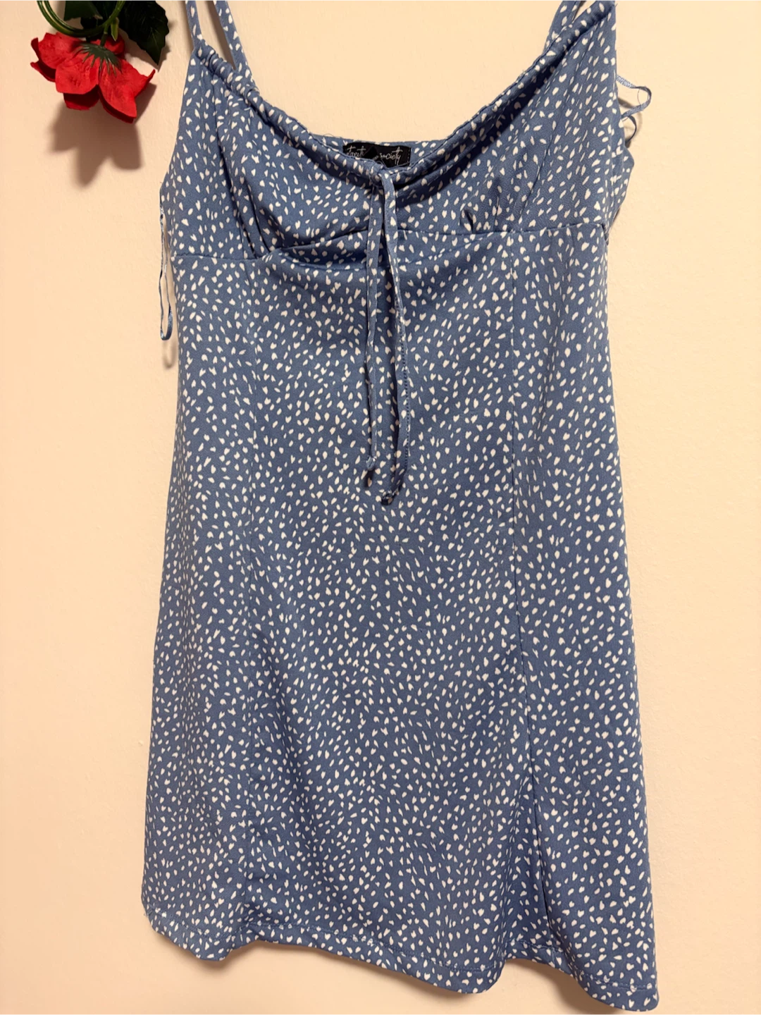 Blue Mini Dress with White Ditsy Print - photo 2