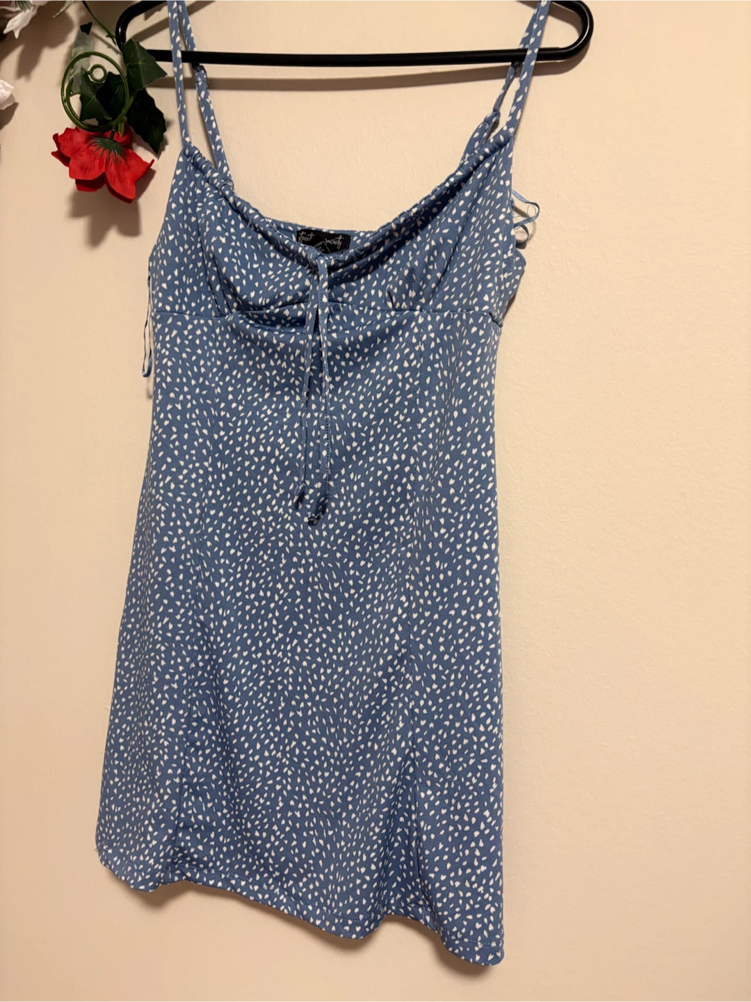 Blue Mini Dress with White Ditsy Print - photo 3