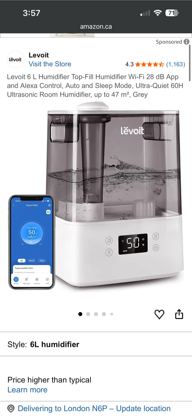 Levoit 6L Top-Fill Humidifier - Grey