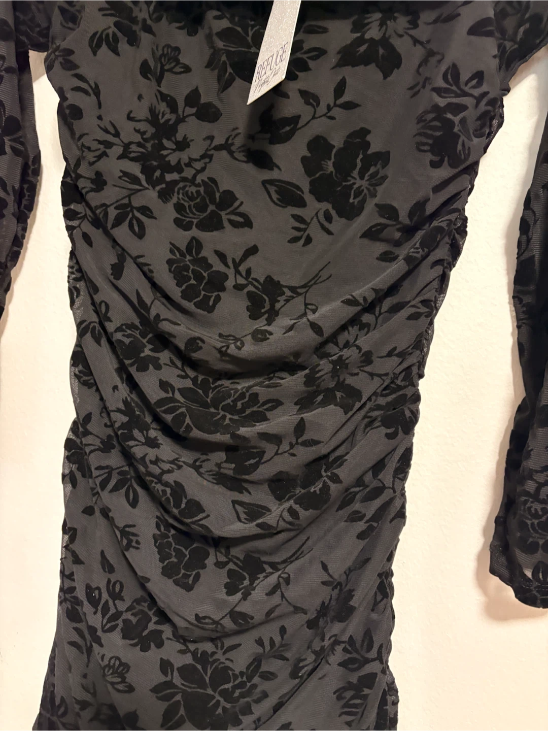 Refuge Black Floral Mesh Ruched Dress - photo 3