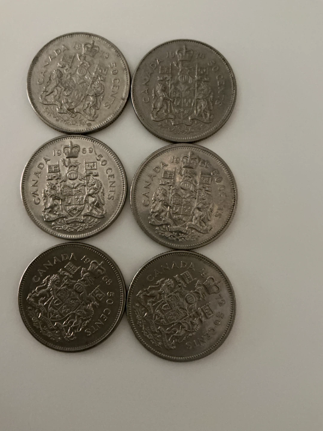 Vintage 6 Canadian 50 Cent Coins