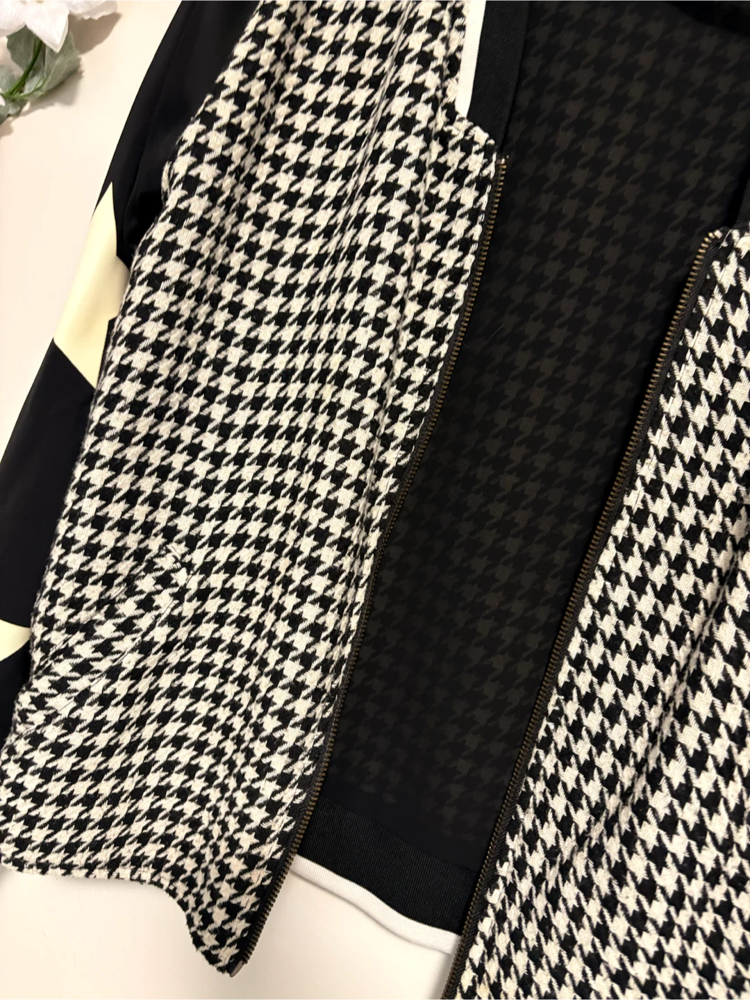 Splash Houndstooth Bomber Jacket with Star Sleeves