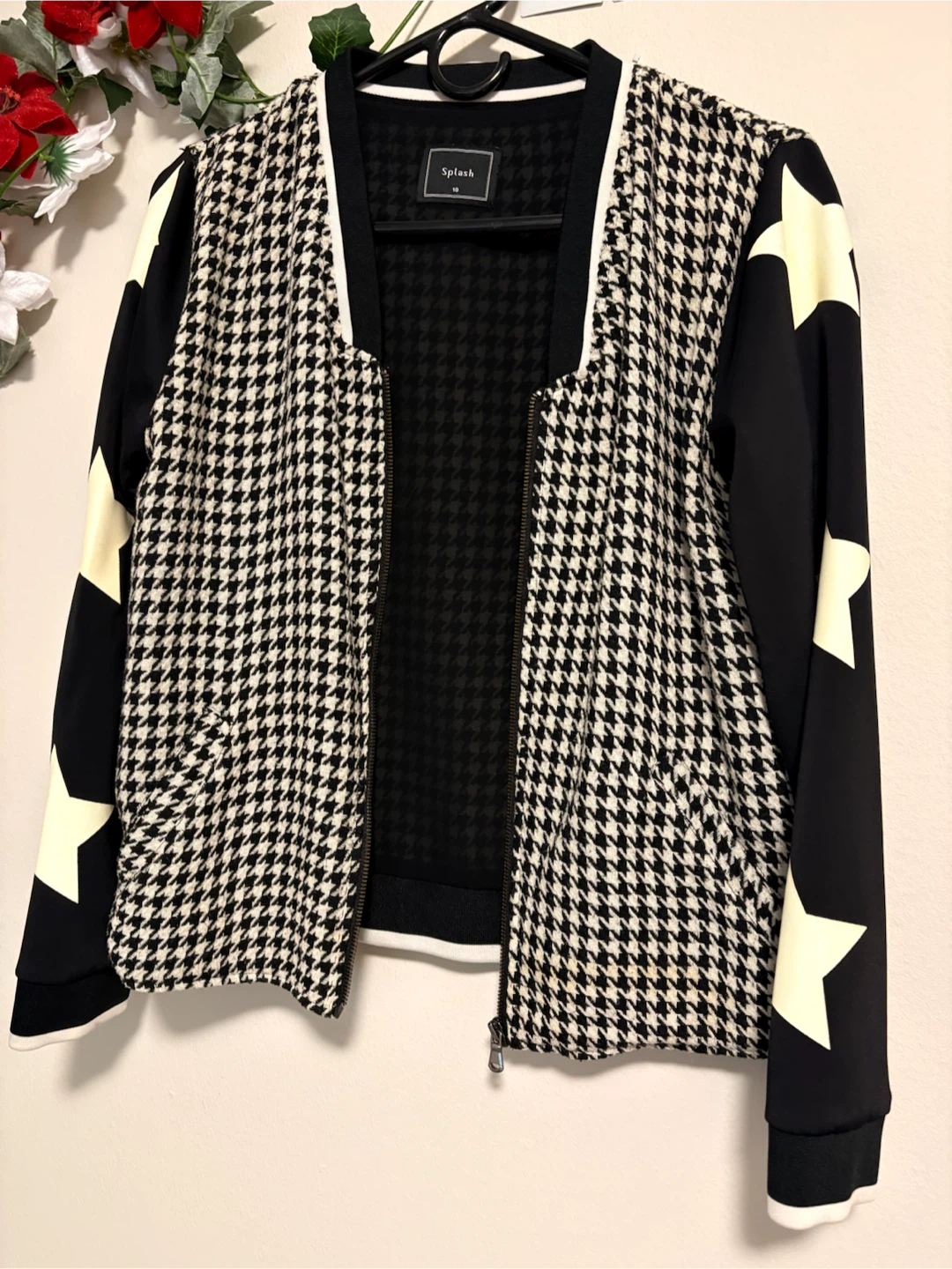 Splash Houndstooth Bomber Jacket with Star Sleeves - photo 2